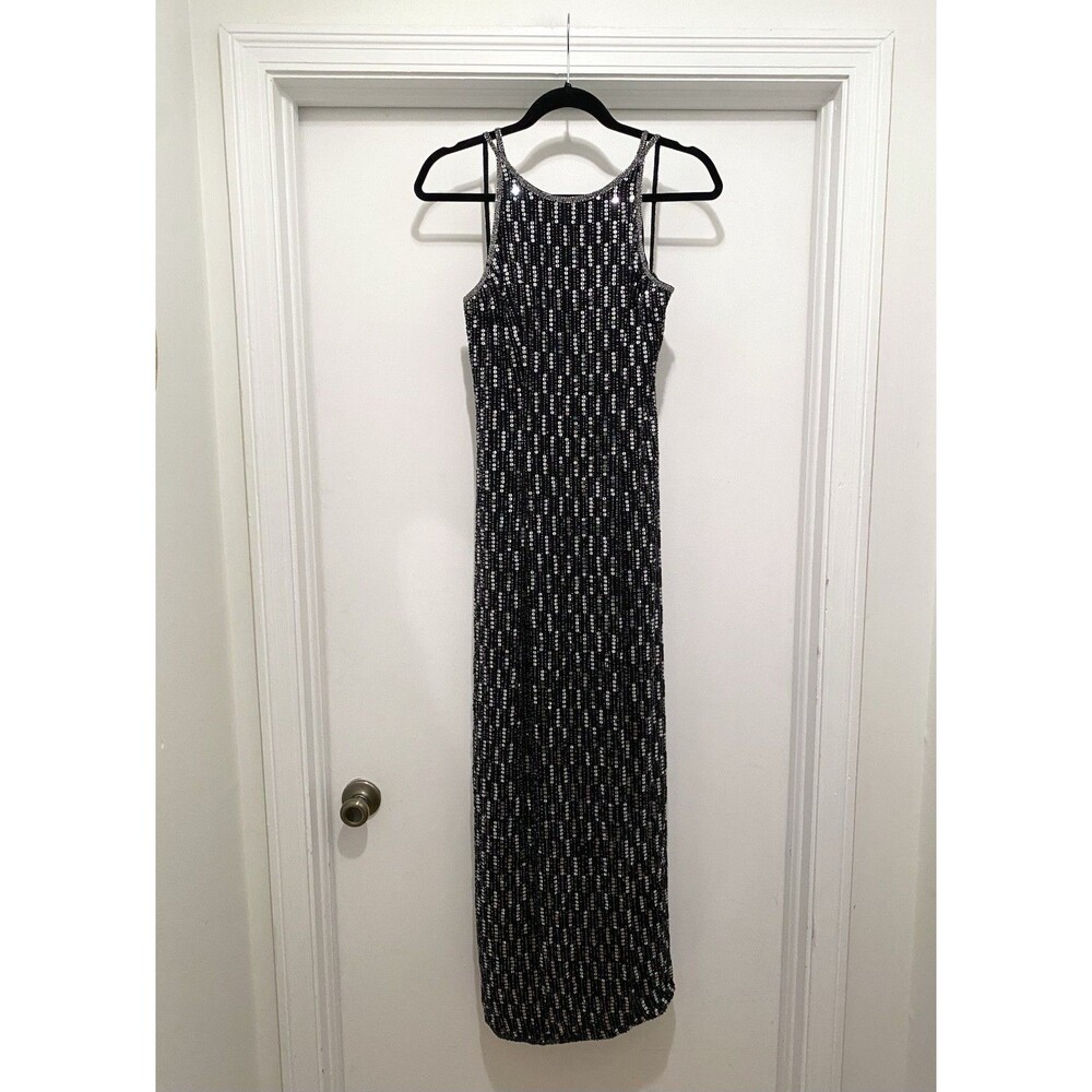 VTG Scala Beaded Silk Gown Dress Y2K Prom Formal mother of bride Medium Black